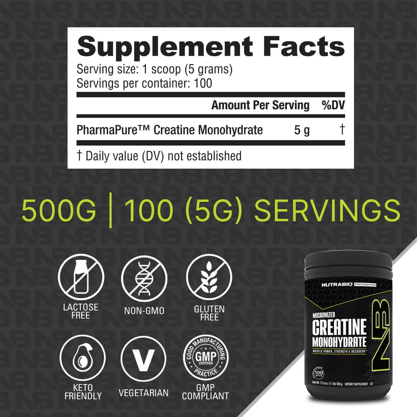 Nutrabio Micronized Creatine Monohydrate (100 Serving)