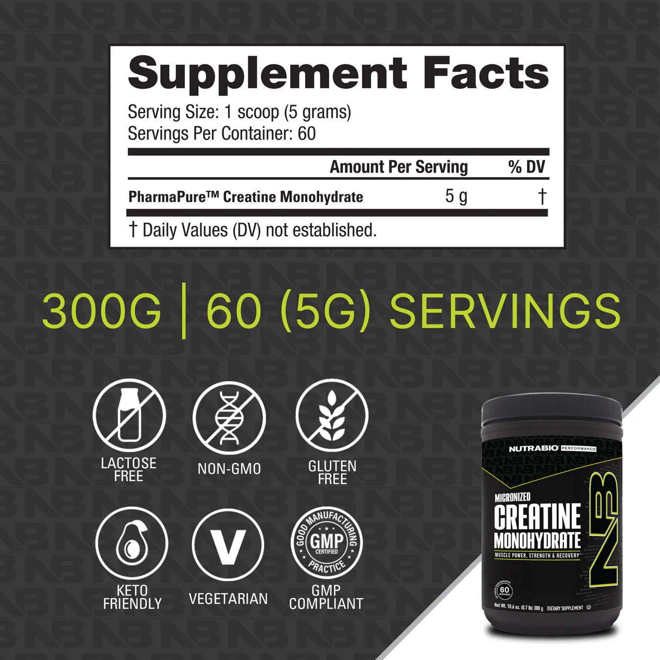 Nutrabio Micronized Creatine Monohydrate (60 serving)